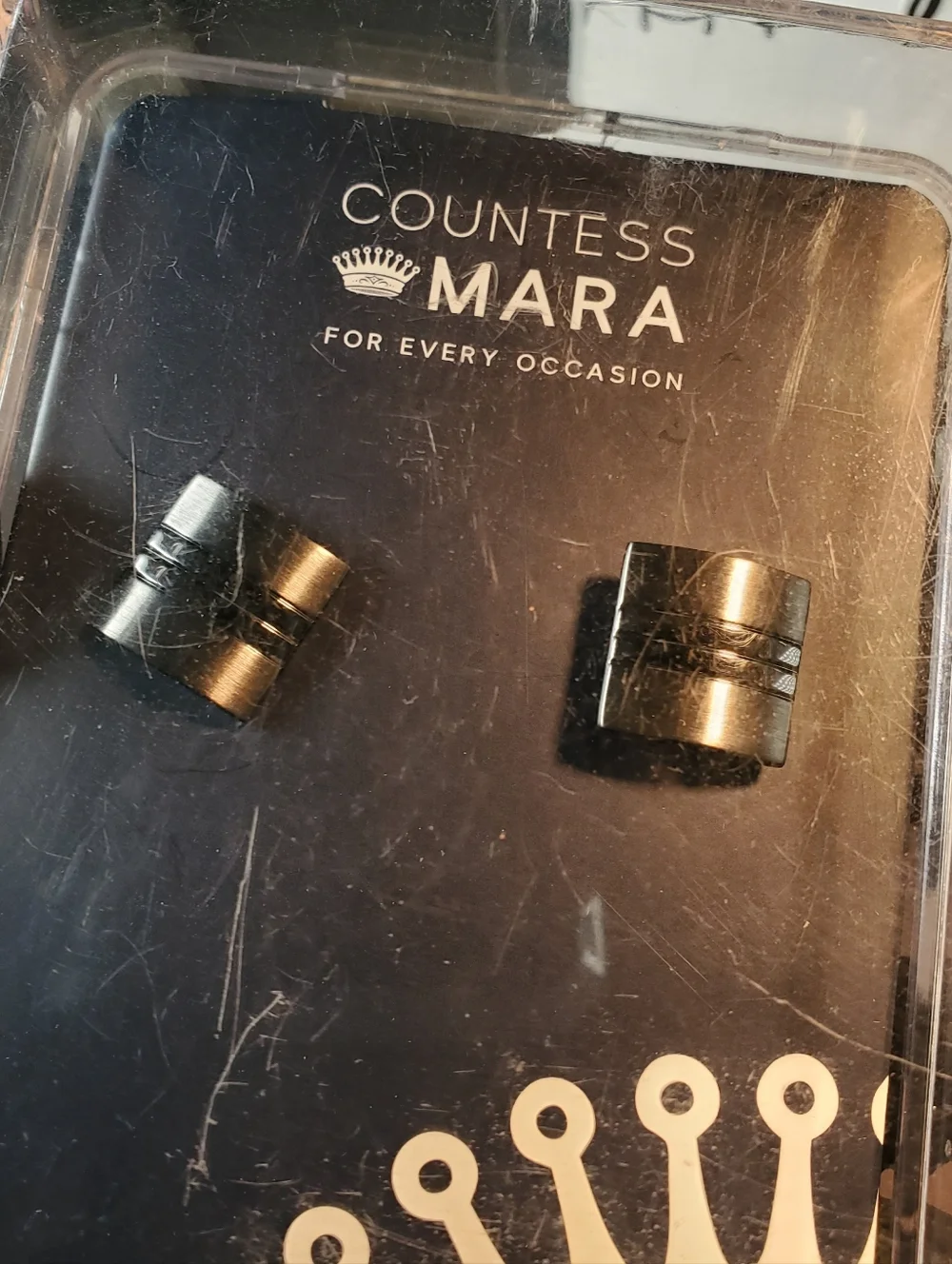 COUNTESS MARA Rectangle Cuff Links Textured Silver/ Black Tone Sealed NIB
